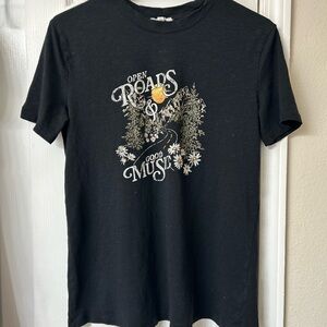 Maurices Black Graphic 'Open Roads & Good Music' Tee with Yellow Sun